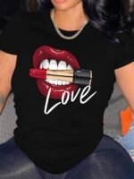 Vacation Style 2024 Spring/Summer Lip Graphic Print Women'S Short Sleeve T-Shirt - Image 2