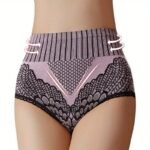 Women'S High Waist Seamless Panties With Hip Lift - Breathable Lace Trim Briefs For Postpartum Recovery, Retro Striped Tummy Control Underwear, Tight-Fitting Body Shaper In Black/Grey/Navy, Postnatal Underwear | Vintage Style Lingerie | Smooth Texture Fabric - Image 13