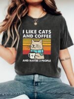Women'S Casual "I Like Cats And Coffee" Graphic T-Shirt - Short Sleeve, Round Neck, Polyester, Lightweight, All-Season Tee With Cat And Coffee Design, Casual Wear | Playful Print | Knit Construction, Cat Lover Gifts - Image 5