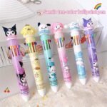 1Pc Sanrio Press Ten Color Ballpoint Pen Cartoon Kawaii Kuromi Multi-Color Gel Pen Melody Sanrio Stationery Write Cute Pens