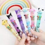 1Pc Sanrio Press Ten Color Ballpoint Pen Cartoon Kawaii Kuromi Multi-Color Gel Pen Melody Sanrio Stationery Write Cute Pens - Image 4
