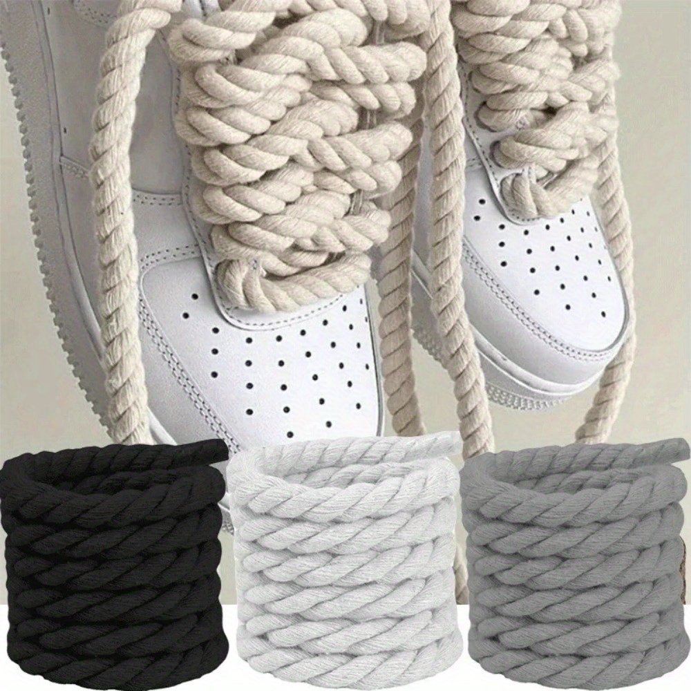 product-open-2024-03-21-1711019100364-24b146111399466ab22944119b3f7e02-goods.jpeg 1Pair Handwoven Cotton Hemp Rope Shoelaces, Thickened Shoelaces For Canvas Shoes, Bold Twisted Thread Weaving Shoelaces For Sports Shoes - Image 1