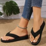 Women'S Slip-On Sandals With Flat Sole & Soft Fabric Upper - Breathable Casual Slippers, Lightweight Eva Cushioned Insole For Indoor/Outdoor Comfort, Black, Ladies Slippers - Image 5