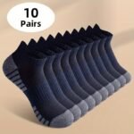 10 Pairs Men'S Athletic Crew Socks - Moisture-Wicking Breathable Running Gym Socks With Elastic Ribbed Cuff, Reinforced Toe & Heel, Black/Gray Accents For Sports & Casual Wear, Comfortable Fit - Image 3
