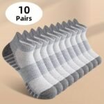 10 Pairs Men'S Athletic Crew Socks - Moisture-Wicking Breathable Running Gym Socks With Elastic Ribbed Cuff, Reinforced Toe & Heel, Black/Gray Accents For Sports & Casual Wear, Comfortable Fit - Image 4