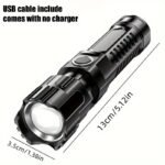 Super-Bright Led Rechargeable Flashlight, 3 Lighting Modes, High Low Strobe, 13.0 Cm, Usb Cable Included, Ideal For Outdoor Adventures - Image 3