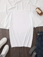 Women'S Casual Crew Neck T-Shirt With Geometric Paris Eiffel Tower Print, Short Sleeve Knit Fabric Top, 100% Polyester, All Seasons - White - Image 2