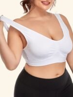 Women'S Bra 1Xl-5Xl Shock Absorption Breathable Mesh Hollow Out Wide Shoulder Straps Removable Pads U-Shaped Back Large Size Tank Top For Daily Wear, Suitable For All Seasons