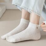 5 Pairs Women'S Cartoon Bear Geometric Pattern Breathable Short Socks - Soft Machine Washable Casual Socks For Casual Attire, Cute Socks, Playful Fashion, Playful Design, Comfortable Fit, Sock Lovers - Image 6