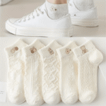 5 Pairs Women'S Cartoon Bear Geometric Pattern Breathable Short Socks - Soft Machine Washable Casual Socks For Casual Attire, Cute Socks, Playful Fashion, Playful Design, Comfortable Fit, Sock Lovers