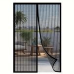 Contemporary Magnetic Screen Door - Self-Sealing, Heavy Duty, Hands-Free Mesh Partition Keeps Bugs Out - Satin Weave, Linen-Like Material, Space-Themed, For Various Room Types, No Electricity Or Battery Needed