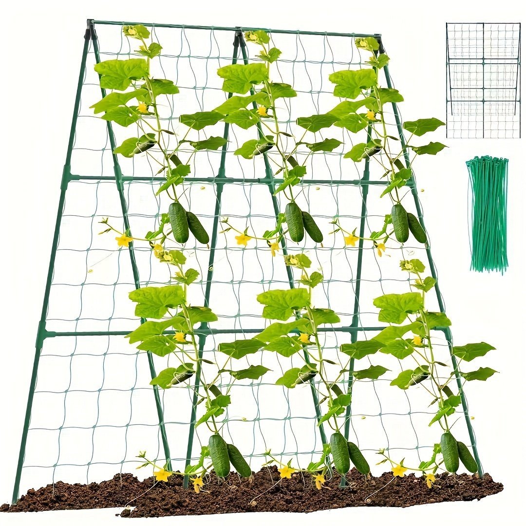 product-open-2024-08-24-1724487720197-9533ffa7000942dd83ef7b78066bb212-goods.jpeg 2Pcs Heavy-Duty Pvc Garden Trellis Mesh - Sturdy Support For Climbing Plants, Flowers & Vegetables, Durable Weather-Resistant Material With Easy Setup & Secure Stakes For Outdoor Gardening - Image 1
