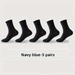 5 Pairs Four Seasons Bamboo Fiber Men'S Mid Tube Socks Casual Breathable Business Socks - Image 5