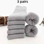 3/5 Pairs Men'S Thick Warm Knit Crew Socks - Solid Color Winter Socks With Ribbed Cuffs, Polyester Blend, Hand Wash Only, Ideal For Cold Weather Comfort, Winter Socks, Handwash Only Socks, Ribbed Cuff Socks, Durable Knit Socks - Image 7