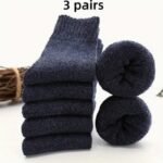 3/5 Pairs Men'S Thick Warm Knit Crew Socks - Solid Color Winter Socks With Ribbed Cuffs, Polyester Blend, Hand Wash Only, Ideal For Cold Weather Comfort, Winter Socks, Handwash Only Socks, Ribbed Cuff Socks, Durable Knit Socks - Image 9