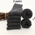 3/5 Pairs Men'S Thick Warm Knit Crew Socks - Solid Color Winter Socks With Ribbed Cuffs, Polyester Blend, Hand Wash Only, Ideal For Cold Weather Comfort, Winter Socks, Handwash Only Socks, Ribbed Cuff Socks, Durable Knit Socks - Image 5