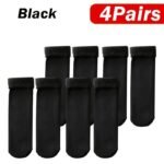 4 Pairs Of Thermally Insulated Socks Made Of Polyester, All-Season Fleece-Lined Warm, Solid Black, Machine Washable Socks With Medium Tube For Cold Resistance - Image 3