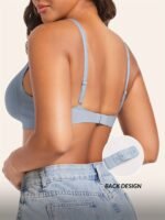 A Set Of 1, Women'S Solid Contrast Earth Tone Spaghetti Strap Bra, Beautiful Back Bralette, Soft Breathable Removable Bra Pads, Single Breasted Minimalist Basic Underwear Tops For Women, Solid Color Underwear For All Seasons - Image 7