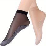 4 Pairs Women'S Sheer Ankle Socks, Non-Slip Transparent Toe Protector, Breathable Nylon, Knit Fabric, Polyamide 85%, Elastane 15%, Solid Color, Hand Wash - 100 G/M? - Image 2