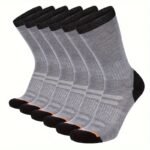 6 Pairs Men'S Navy Blue Long Socks - Knit Polyester, Athletic Design With Orange And White Accents, Perfect For Fall And Winter Sports, Sports Socks|Athletic Socks|Knit Texture - Image 3