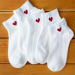 5/10 Pairs Of Women'S Low-Top Socks, Ideal As Valentine'S Day Gifts, Sweat-Absorbent, Fashionable Heart-Shaped, Comfortable, Breathable, Suitable For Outdoor Sports In Spring, Summer And Autumn.