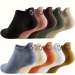 10 Pairs Women'S Cute Joyful Face Ankle Socks - Breathable Low-Cut Casual Socks With Joyful Design, Multi-Color Assortment For Spring & Autumn,, Shopping, Casual Attire - Machine Washable, Cute Socks, Attire, Playful Sock Design, Smooth Texture