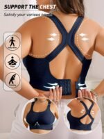 Women'S Plus Size X-Back Short Sleeve Wireless Bra With Removable Pads - Wide Straps, Medium Stretch, Solid Color For Yoga, Running & Casual Wear (0Xl-3Xl), Sports Bra, Yoga Apparel, Elegant Design, Comfortable Fit - Image 5