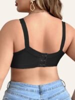 Plus Size Elegant Beige Bra For Women - Breathable Full Coverage, Wireless With Front Bow Detail & Floral Cut-Outs, Soft Nylon Blend, Wide Straps, No Padding, Versatile All-Season Wear, Sizes 1Xl-5Xl, Plus Size Bra - Image 5