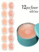 12Pcs Reusable Strapless Seamless Self-Adhesive Breast Patches - Silicone Floral Embellished Pasties For Women, High Elasticity Sporty Style, Hand Wash Only, Elegant Collection, Breast Pads, Wardrobe Essential, Stylish Undergarment, Comfortable Fit, Adhesive Covers, Special Occasions - Image 2