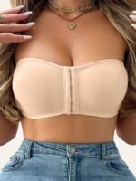 1Pc Women'S Sexy Strapless Corsetry Bra With Front Closure, 6 Rows Buckle, Full Coverage Seamless Invisible Comfort, Removable Pads, Breathable High Elasticity, Nylon 90% Elastane 10%, For Tank Tops, Dresses, Casual Wear, Fitness, Yoga - Solid Color - Image 10