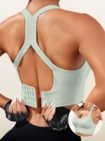 1Pc Women'S Sports Bra With Removable Pads - Breathable, Non-Slip Gym Yoga Vest, Knitted Nylon Fabric, No Underwire, Solid Color, Adult Athletic Tank Top - Image 5