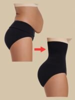 Women'S High Waisted Tummy Firm Control Briefs - Black, Solid Color, Slimming Waist Panties For Body Shaping, Comfort Fit, Body Shaping Underwear | High Waisted Briefs | Comfortable Fit