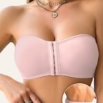 1Pc Women'S Strapless T-Shirt Bra With Front Clasp & 6-Row Zipper Closure - No Underwire Seamless Full Coverage, Removable Pads Breathable High-Elasticity Soft Pink For Yoga Gym Casual Outfits - All-Season Wear, Gym Tank Top | Fashion Bra | Functional Fashion