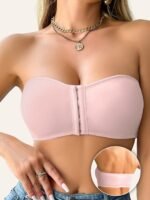 1Pc Women'S Sexy Strapless Corsetry Bra With Front Closure, 6 Rows Buckle, Full Coverage Seamless Invisible Comfort, Removable Pads, Breathable High Elasticity, Nylon 90% Elastane 10%, For Tank Tops, Dresses, Casual Wear, Fitness, Yoga - Solid Color - Image 3