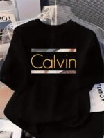 Women'S Elegant Round Neck Short-Sleeve T-Shirt - Vibrant Red With White Calvin Monogram Print, Soft Fabric, Casual Versatile Top For Spring & Summer, Machine Washable, Casual Attire, Stylish Letter Print, Comfortable Fit - Image 6