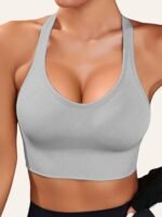 1Pc Women'S Sports Bra With Removable Pads - Breathable, Non-Slip Gym Yoga Vest, Knitted Nylon Fabric, No Underwire, Solid Color, Adult Athletic Tank Top - Image 6