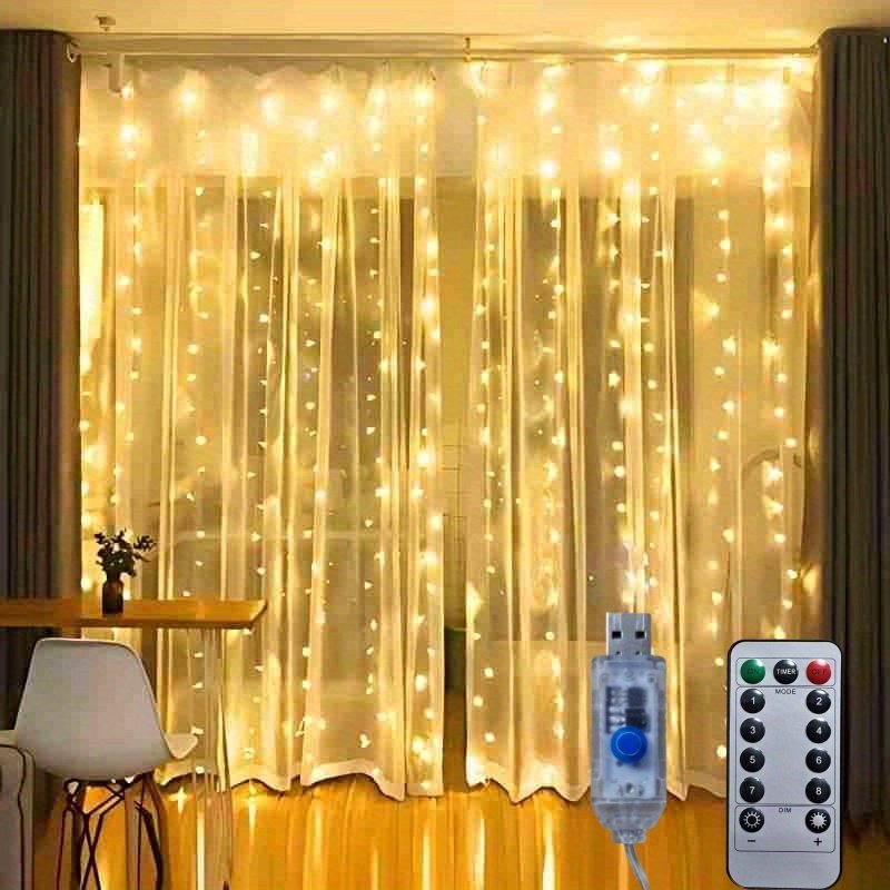 product-open-44e3302dbe4d44e4915747f628ebd408-goods.jpeg Led Fairy Curtain Lights, Fairy Curtain Lights For Bedroom, Cold White Usb Plug-In 8 Modes Chandelier String Lights With Remote Control, Suitable For Christmas, Bedroom, Indoor, Wedding, Party, Etc. Decoration, Suitable For All Seasons - Image 1