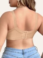 Plus Size Elegant Beige Bra For Women - Breathable Full Coverage, Wireless With Front Bow Detail & Floral Cut-Outs, Soft Nylon Blend, Wide Straps, No Padding, Versatile All-Season Wear, Sizes 1Xl-5Xl, Plus Size Bra - Image 4