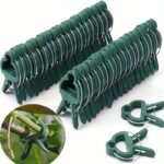 50Pcs Reusable Green Plant Support Clips - Adjustable Garden & Greenhouse Brackets For Vines, Flowers, Seedlings, And Tomatoes - Durable Green Plastic With Metal Clasps For Secure Plant Growth, Garden Support Accessories | Secure Gardening Clips | Reusable Garden Clips