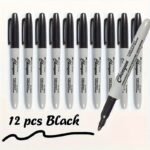 12Pcs Fine Tip Black Permanent Markers, Quick-Dry & Smudge-Proof, Medium Nib, Waterproof Ink - Ideal For Daily Office Use