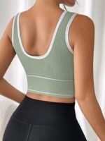 Danshen Women'S High-Support Sports Bra - Wireless, Padded, Stretchy Nylon Blend For Yoga & Running, Mint Green Ribbed Design With White Logo, Machine Washable - Image 7