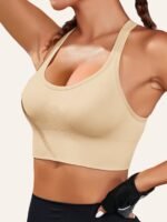 1Pc Women'S Sports Bra With Removable Pads - Breathable, Non-Slip Gym Yoga Vest, Knitted Nylon Fabric, No Underwire, Solid Color, Adult Athletic Tank Top - Image 7