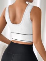 Danshen Women'S High-Support Sports Bra - Wireless, Padded, Stretchy Nylon Blend For Yoga & Running, Mint Green Ribbed Design With White Logo, Machine Washable - Image 9