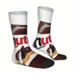 1 Pair Men'S Funny Novelty Crew Socks - Chocolate Hazelnut Spread Design, Hip Hop Harajuku Style, Polyester Knit Fabric (95% Polyester, 5% Elastane), Hand Washable - Ideal For Christmas Gifts And Casual Wear - Image 3