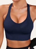 1Pc Women'S Sports Bra With Removable Pads - Breathable, Non-Slip Gym Yoga Vest, Knitted Nylon Fabric, No Underwire, Solid Color, Adult Athletic Tank Top - Image 8