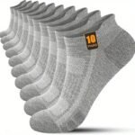 10 Pairs Men'S Low-Cut Casual Socks - Breathable Cushioned Comfort, Elastic Ribbed Cuff, Solid Color (Black/Gray) For Casual Attire - Image 4