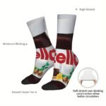 1 Pair Men'S Funny Novelty Crew Socks - Chocolate Hazelnut Spread Design, Hip Hop Harajuku Style, Polyester Knit Fabric (95% Polyester, 5% Elastane), Hand Washable - Ideal For Christmas Gifts And Casual Wear - Image 7