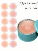 12Pcs Reusable Strapless Seamless Self-Adhesive Breast Patches - Silicone Floral Embellished Pasties For Women, High Elasticity Sporty Style, Hand Wash Only, Elegant Collection, Breast Pads, Wardrobe Essential, Stylish Undergarment, Comfortable Fit, Adhesive Covers, Special Occasions
