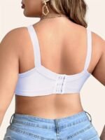 Plus Size Elegant Beige Bra For Women - Breathable Full Coverage, Wireless With Front Bow Detail & Floral Cut-Outs, Soft Nylon Blend, Wide Straps, No Padding, Versatile All-Season Wear, Sizes 1Xl-5Xl, Plus Size Bra - Image 6