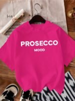 Prosecco Mood Print Casual Short Sleeve Crew Neck T-Shirt, Polyester Women'S Clothing, Alphabets Pattern, Regular Length, Crew Neck Style, All Season - Image 4